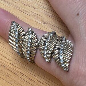 Etsy Vintage Long Rhinestone Leaf Ring Size 7
